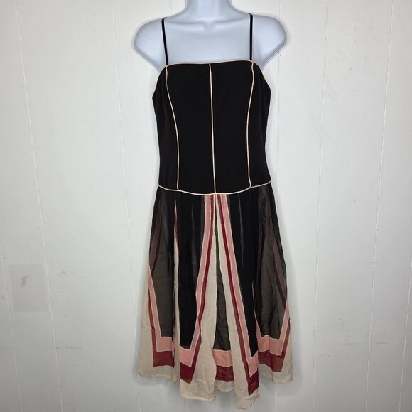 BCBG Women Black Silk Striped Y2K Dress Size 6 A-Line Fairy Whimsigoth Whimsy - Picture 1 of 11